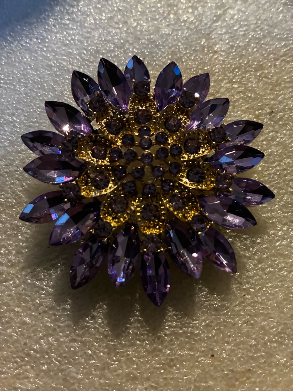Purple Crystal Flower Brooch and pendent with Gold Accents